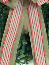 Red & White Striped Farmhouse Christmas Bow - Emerald's Avenue