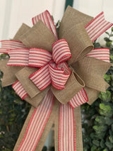 Red & White Striped Farmhouse Christmas Bow - Emerald's Avenue