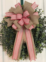 Red & White Striped Farmhouse Christmas Bow - Emerald's Avenue
