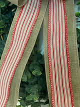 Red & White Striped Farmhouse Christmas Bow - Emerald's Avenue