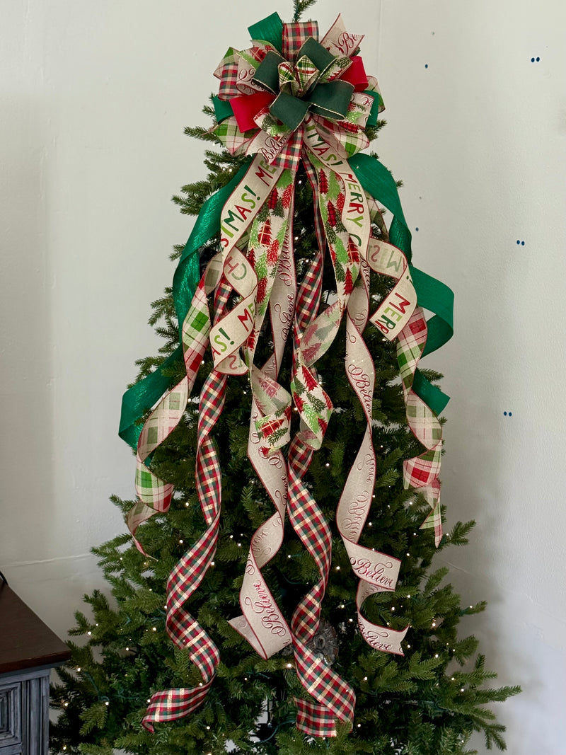 Christmas Trees, Merry Christmas Tree Topper Bow