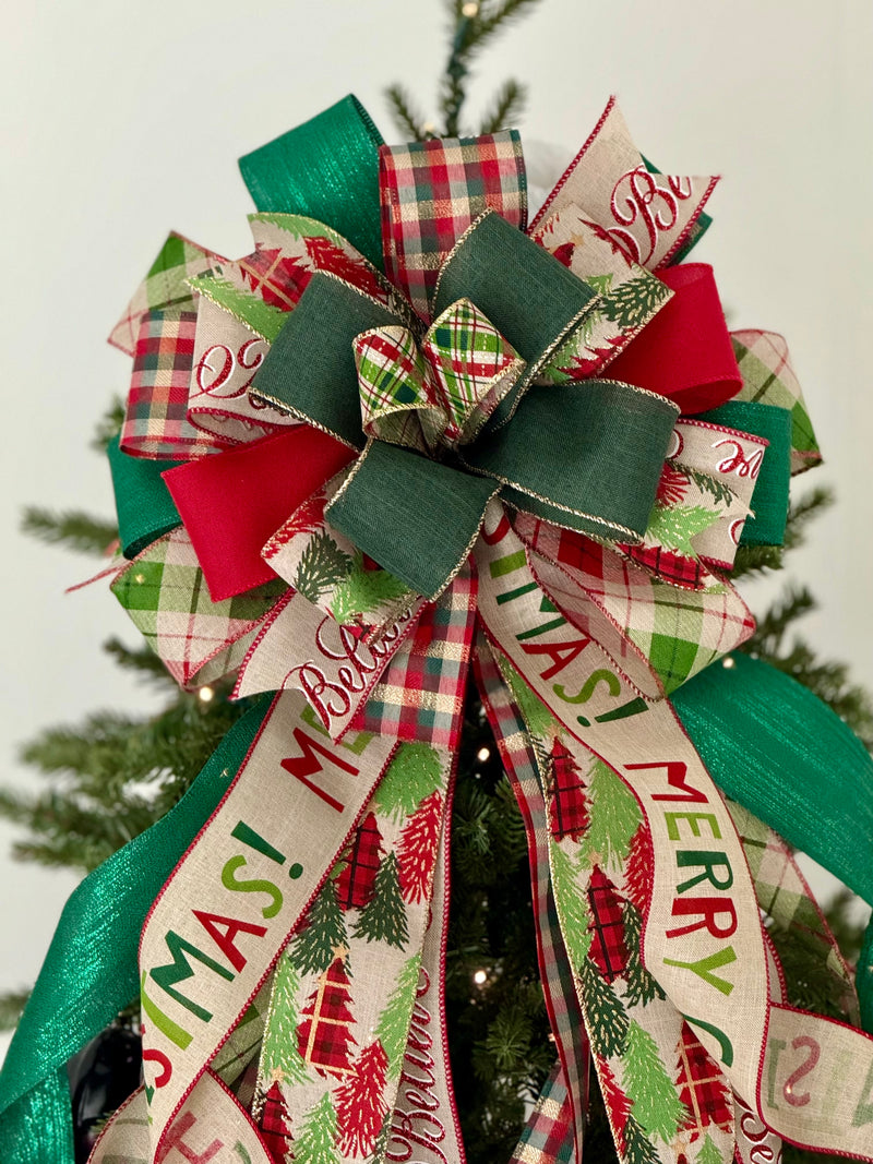 Christmas Trees, Merry Christmas Tree Topper Bow