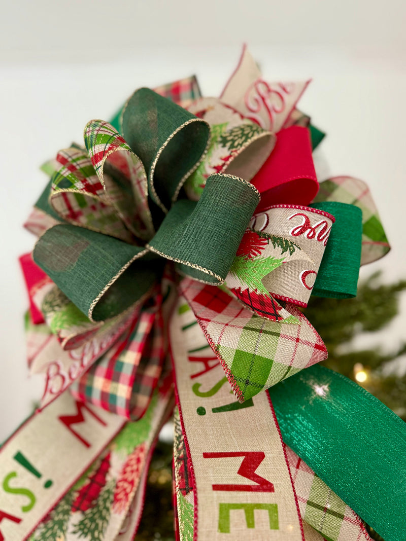 Christmas Trees, Merry Christmas Tree Topper Bow