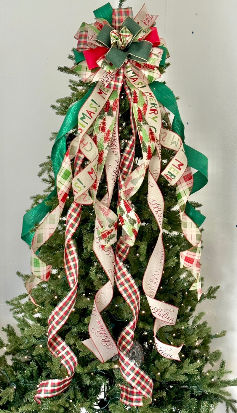 Christmas Trees, Merry Christmas Tree Topper Bow