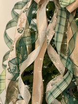 Green & Gold Trees & Reindeer Christmas Tree Topper Bow