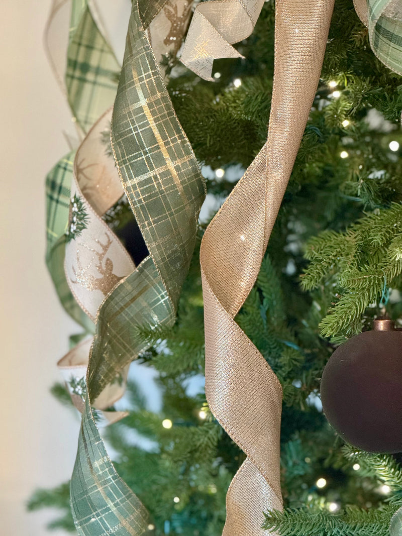 Green & Gold Trees & Reindeer Christmas Tree Topper Bow