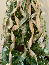 Green & Gold Trees & Reindeer Christmas Tree Topper Bow
