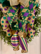 Checkered & Polka Dot Prints Mardi Gras Themed Bow