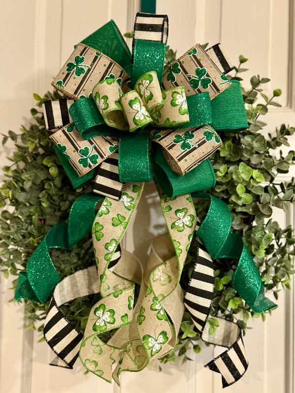 Black, Beige, Green & White St. Patty's Day Bow