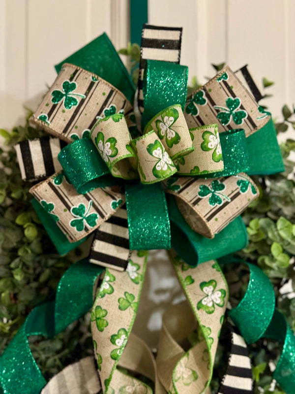 Black, Beige, Green & White St. Patty's Day Bow