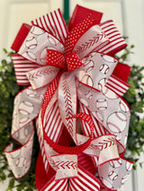 Red & White Baseball Bow