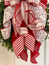 Red & White Baseball Bow