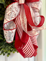 Red & White Baseball Bow