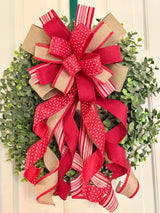 Beige, Red & White Farmhouse Bow