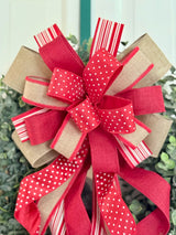 Beige, Red & White Farmhouse Bow