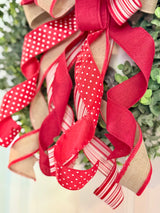 Beige, Red & White Farmhouse Bow