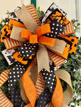 Beige, Black, Orange & White Spooky Halloween Bow