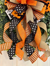 Beige, Black, Orange & White Spooky Halloween Bow