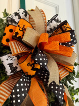 Beige, Black, Orange & White Spooky Halloween Bow