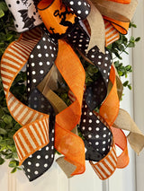 Beige, Black, Orange & White Spooky Halloween Bow