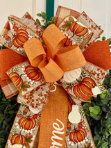 White & Orange Pumpkins & Welcome Fall Bow