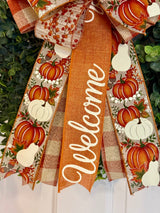 White & Orange Pumpkins & Welcome Fall Bow