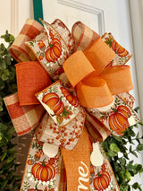 White & Orange Pumpkins & Welcome Fall Bow