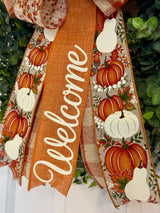 White & Orange Pumpkins & Welcome Fall Bow