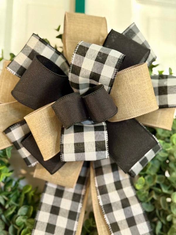 Black & White Buffalo Plaid Bow