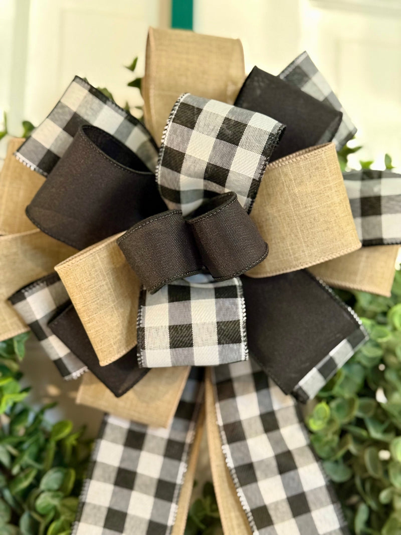 Black & White Buffalo Plaid Bow