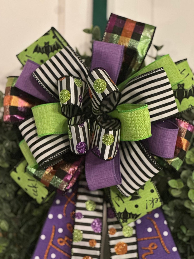 Beetlejuice Inspired Halloween Bow - Emerald's Avenue