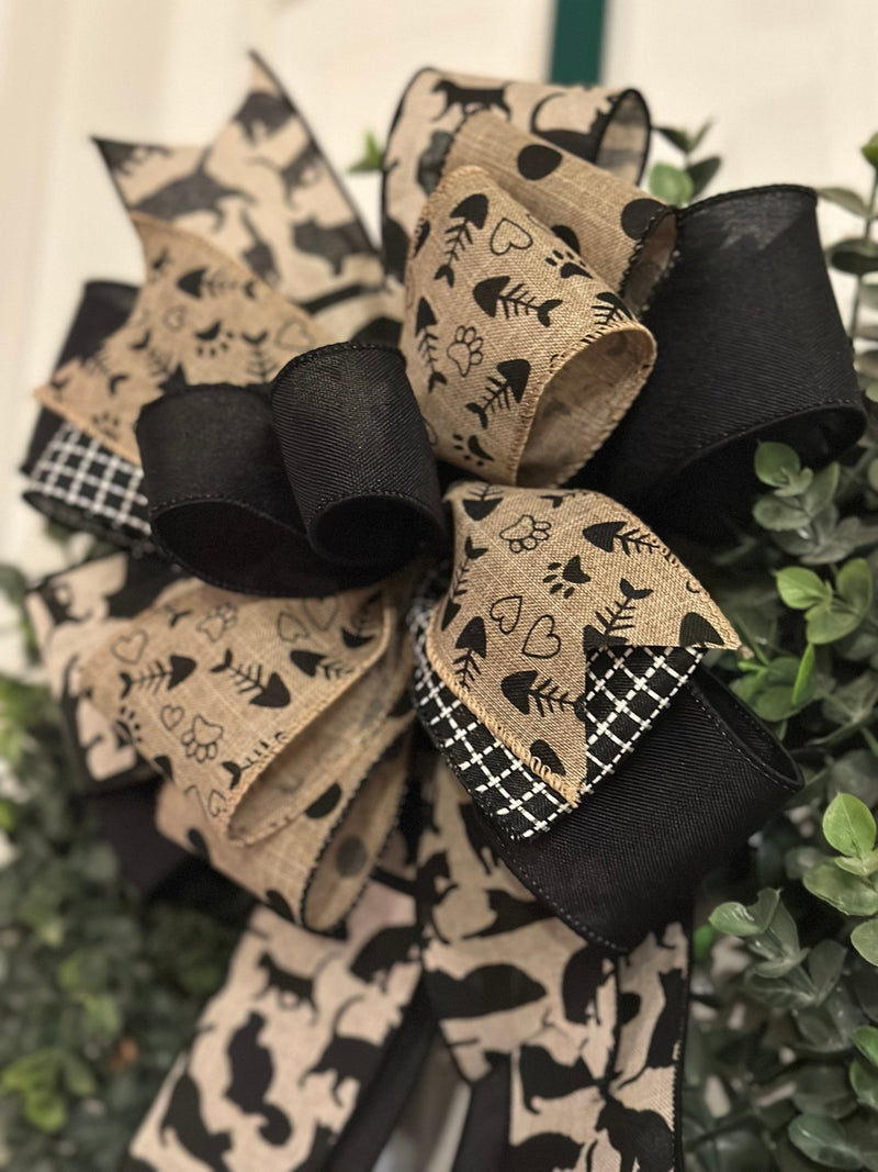 Black & Beige Cat Lovers Bow - Emerald's Avenue