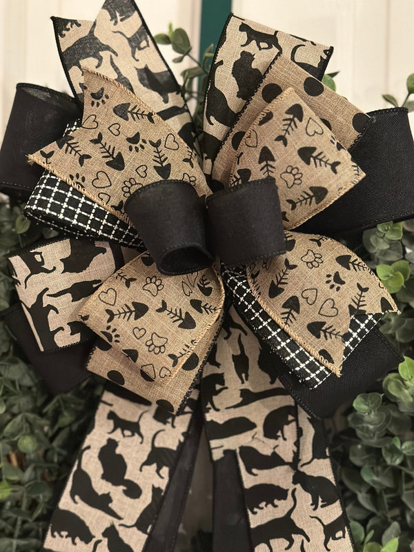 Black & Beige Cat Lovers Bow - Emerald's Avenue