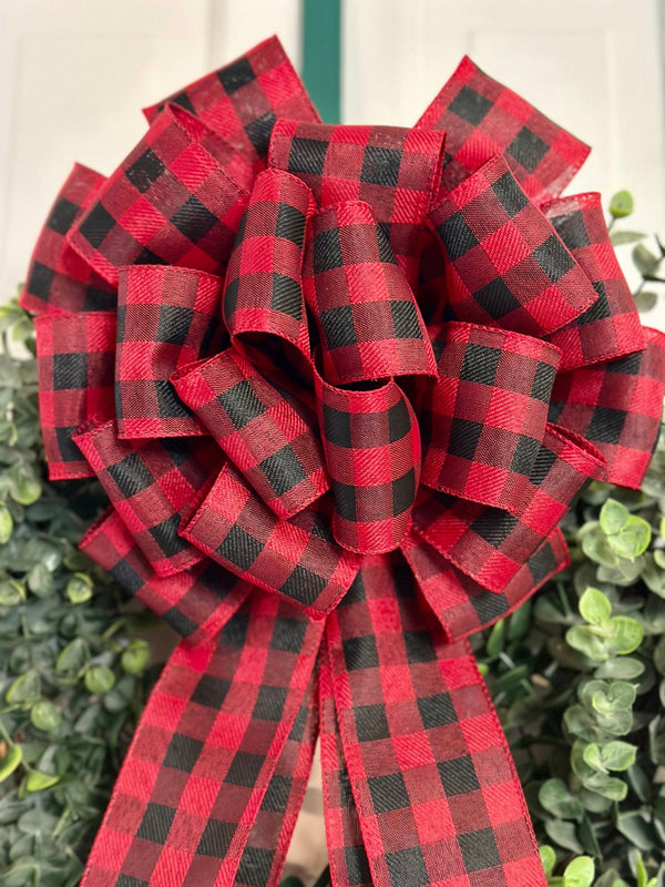 Black & Red Buffalo Plaid Christmas Bow - Emerald's Avenue