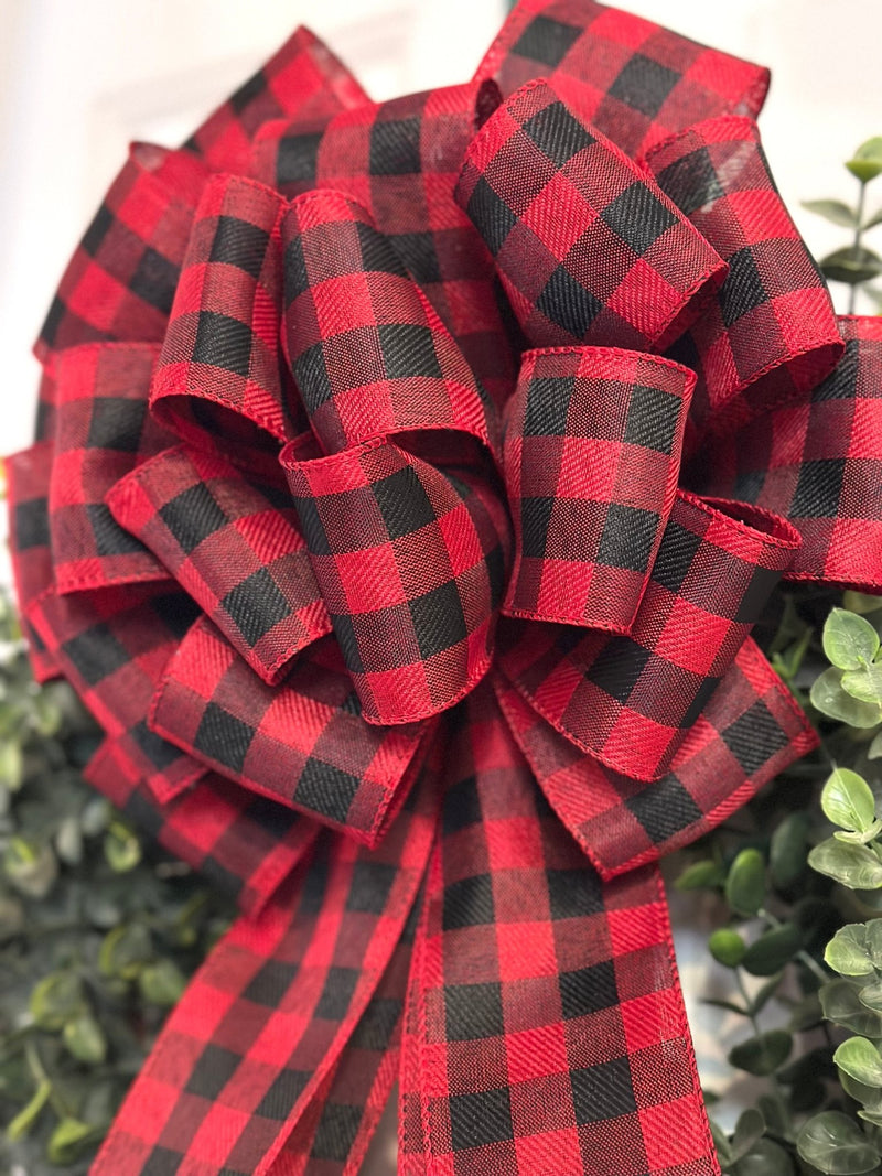 Black & Red Buffalo Plaid Christmas Bow - Emerald's Avenue