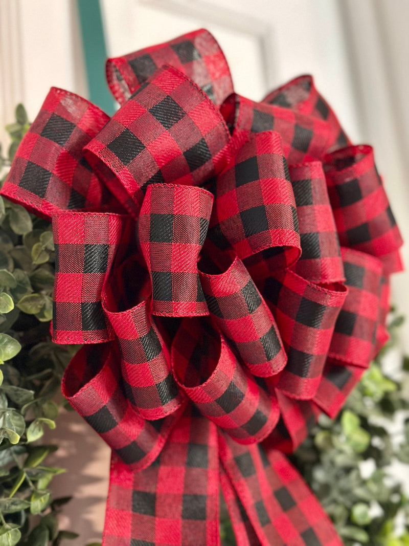 Black & Red Buffalo Plaid Christmas Bow - Emerald's Avenue