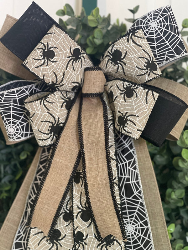 Black Spiders & Spiderwebs Halloween Bow - Emerald's Avenue