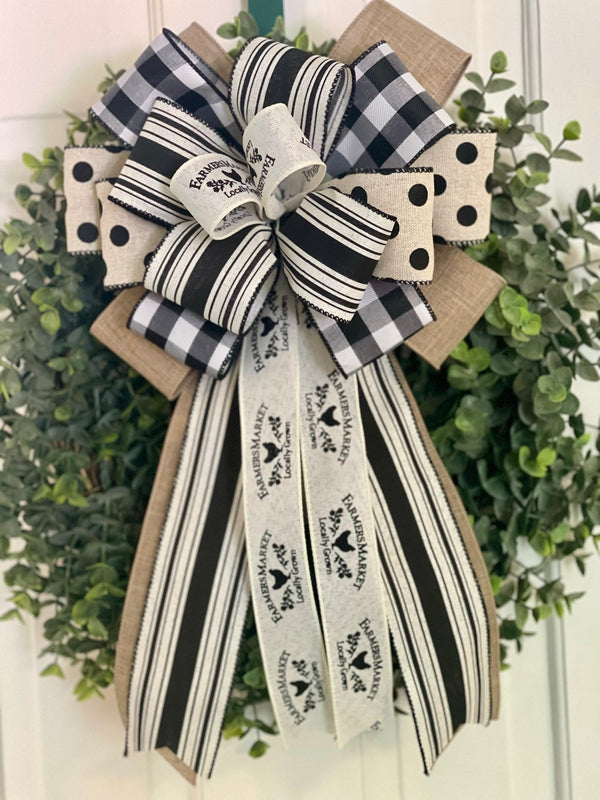 Black & White Farmhouse Bow - Emerald's Avenue