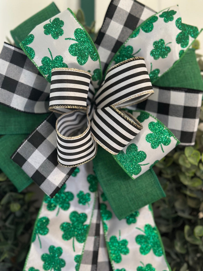 Black, White & Green St. Patrick's Day Bow - Emerald's Avenue