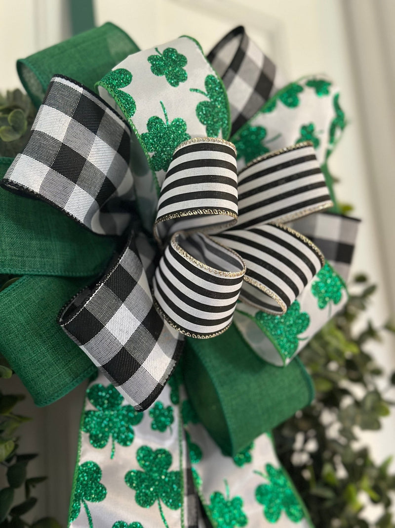 Black, White & Green St. Patrick's Day Bow - Emerald's Avenue