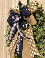 Blue, Beige & White Welcome Bow - Emerald's Avenue