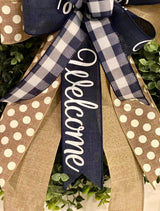 Blue, Beige & White Welcome Bow - Emerald's Avenue