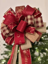 Burgundy & Beige Tree Topper Bow - Emerald's Avenue