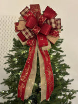 Burgundy & Beige Tree Topper Bow - Emerald's Avenue