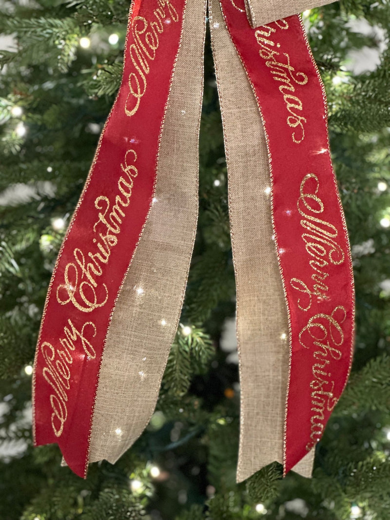 Burgundy & Beige Tree Topper Bow - Emerald's Avenue