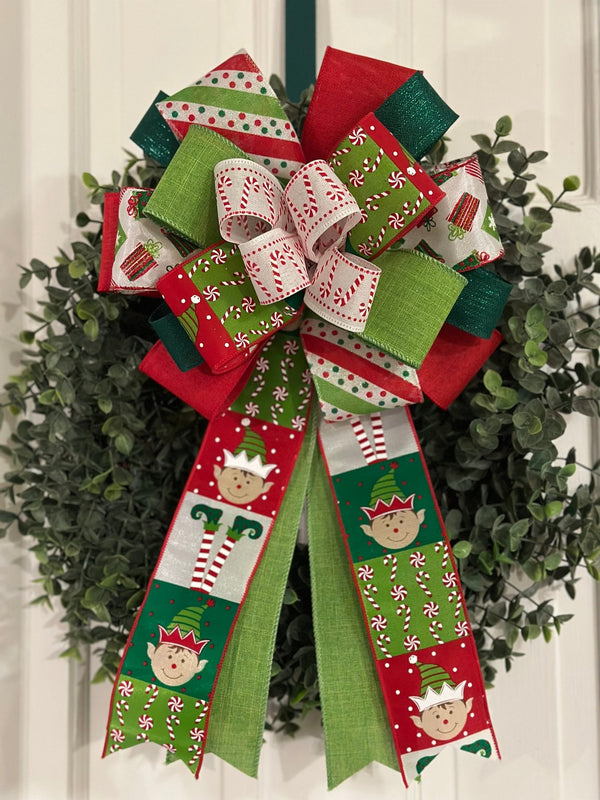 Candy Canes & Elves Christmas Bow - Emerald's Avenue