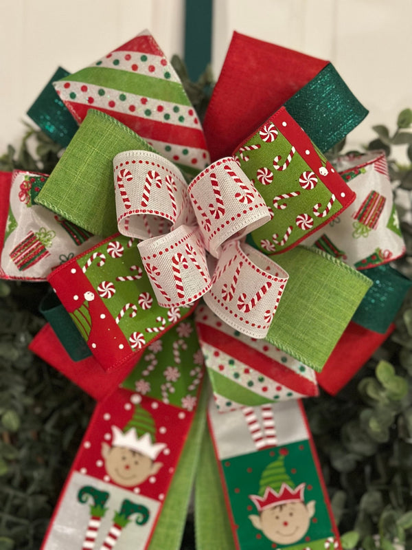 Candy Canes & Elves Christmas Bow - Emerald's Avenue