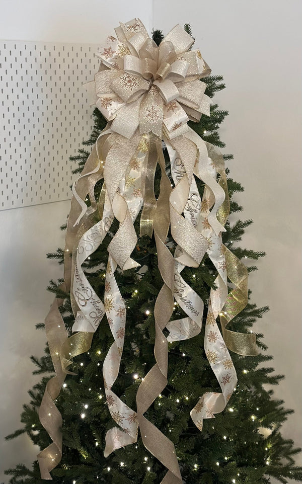 Champagne, Gold & Ivory Tree Topper Bow - Emerald's Avenue