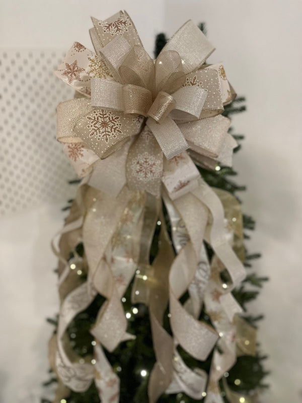 Champagne, Gold & Ivory Tree Topper Bow - Emerald's Avenue