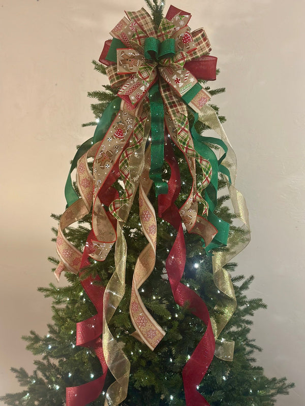 Gingerbread & Candies Christmas Tree Topper Bow - Emerald's Avenue